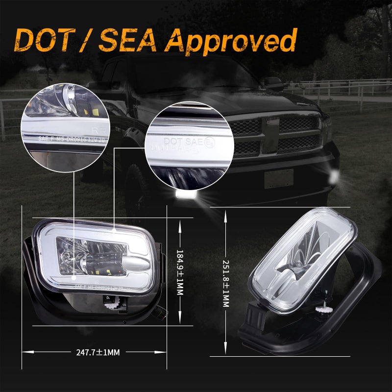 BICYACO LED Fog Lights Assembly with Mounting Brackets for 2009-2012 Dodge Ram 1500, 2010-2018 Ram 2500 3500 Pickup Truck, Front Bumper Driving Lamps Replacement, IP67 Waterproof, Chrome (1 Pair) - Image 2